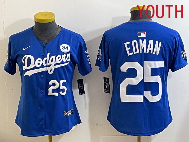 Youth Los Angeles Dodgers #25 Edman Blue Game 2024 Nike MLB Jersey style 11212->youth mlb jersey->Youth Jersey